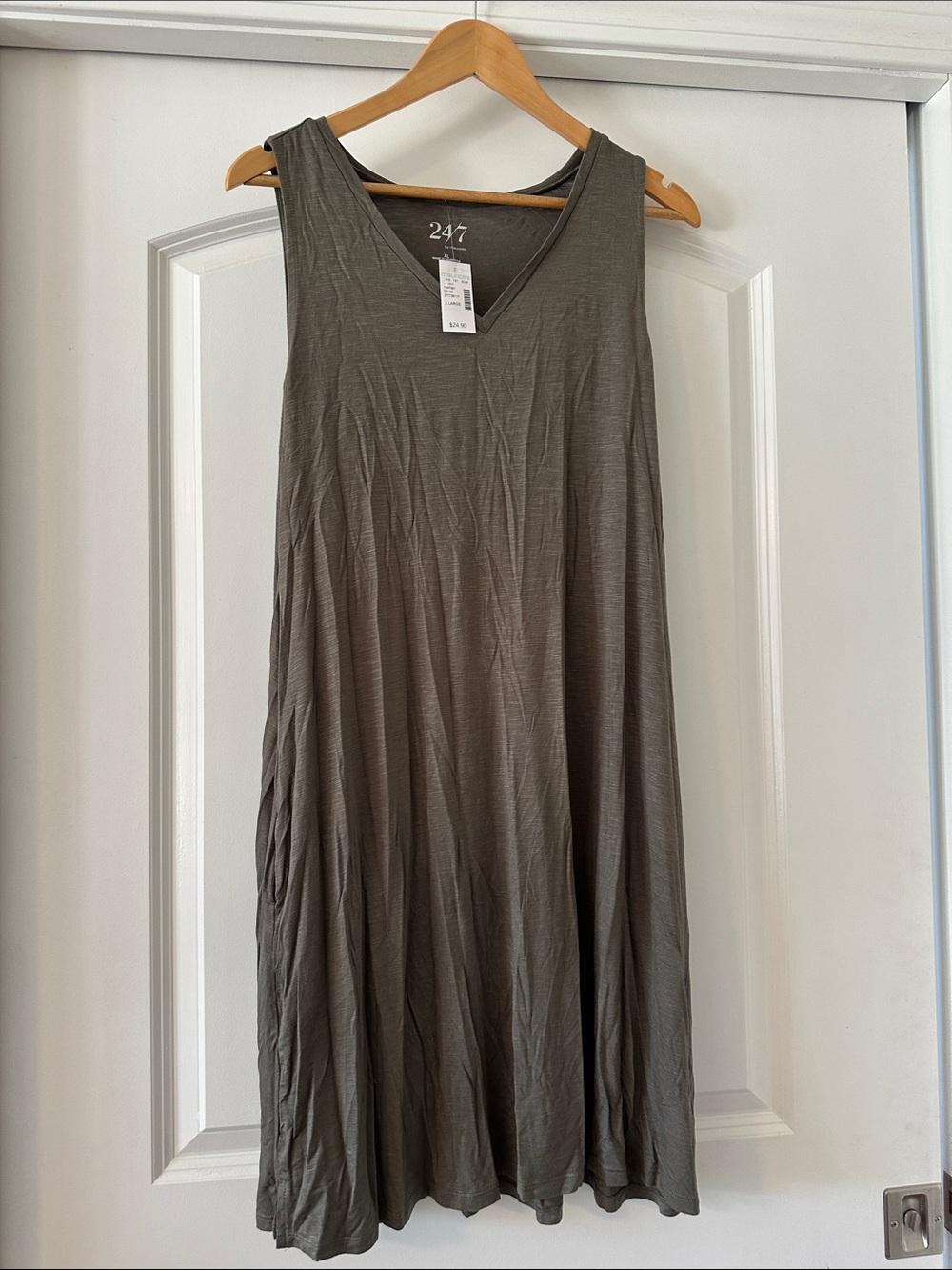247 Olive V-Neck Sleeveless Midi Dress